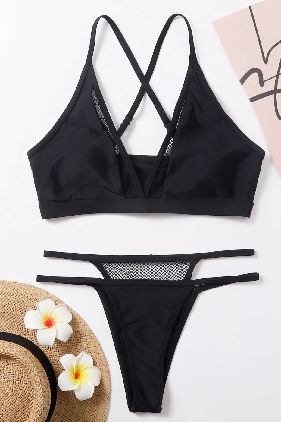 Kadın Siyah File Detaylı Özel Bikini Takımı görsel 4