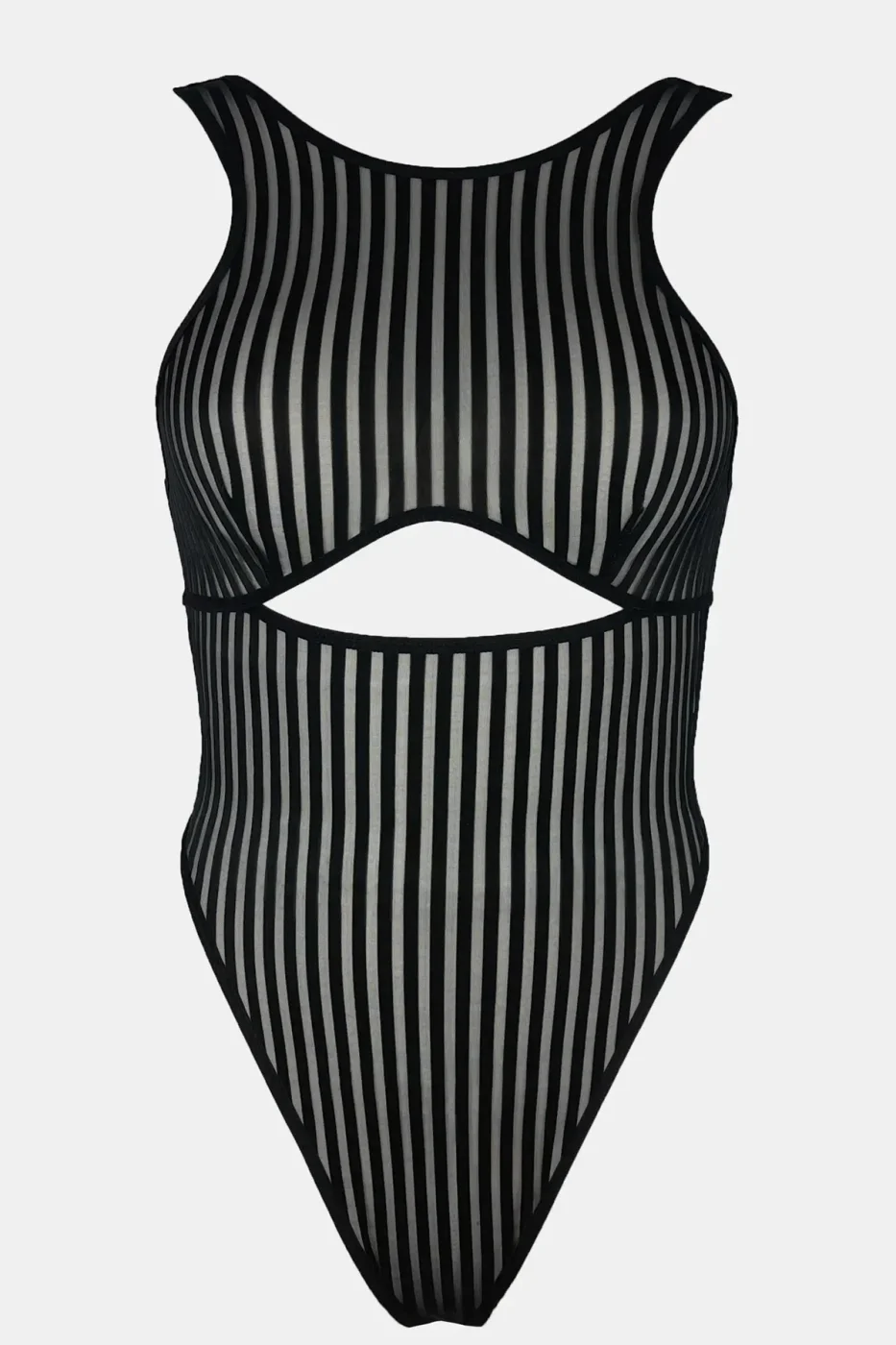 Kadın Siyah Cut-Out Detaylı Transparan Çizgili Gecelik görsel 3