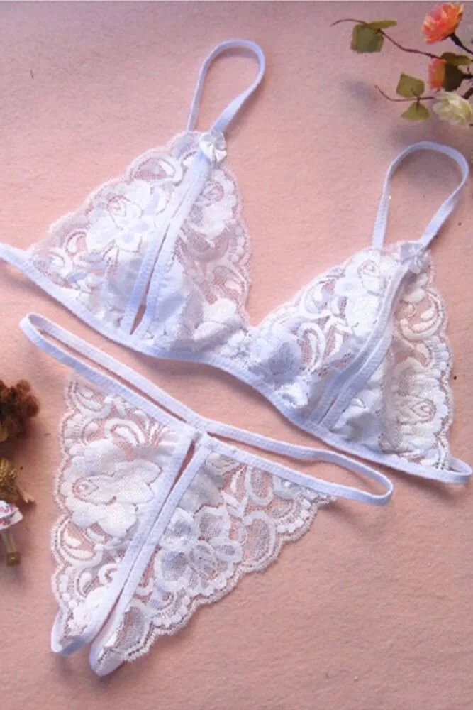 Beyaz Dantelli Fantazi Sütyen ve G-String Takımı TM2090 görsel 4