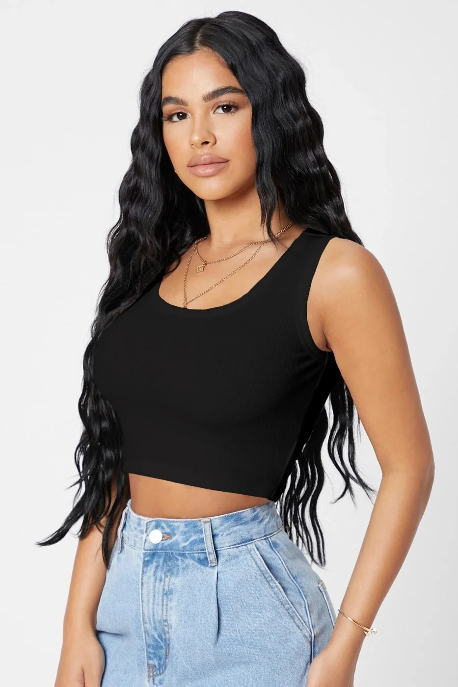 Kadın Siyah Kare Yaka Crop Top Bluz görsel 5