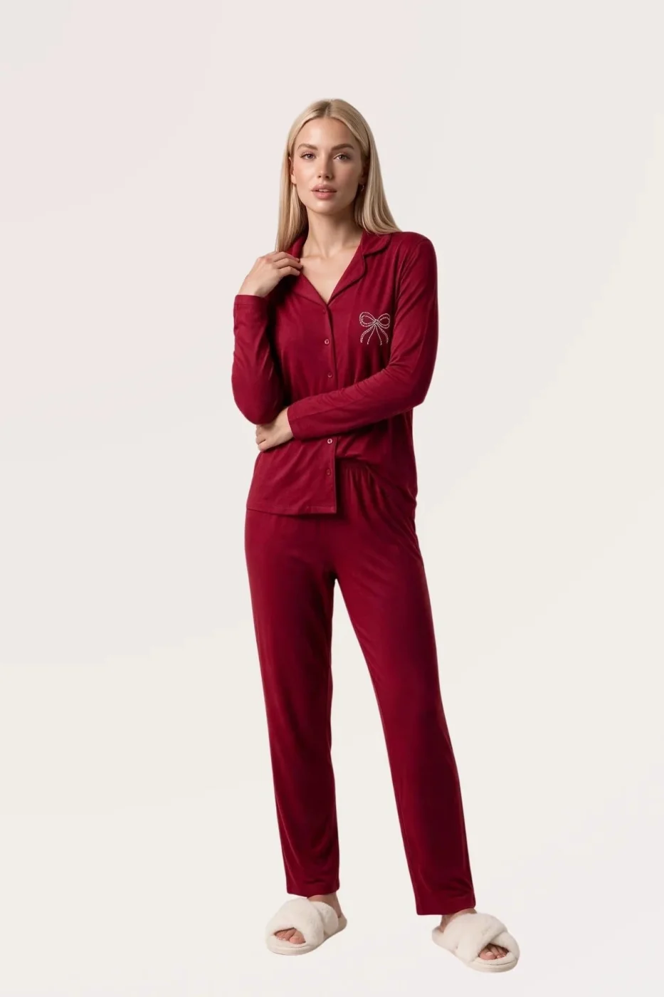 Pjs 30178 Kadın Önden Düğmeli Uzun Kol Pijama Takımı görsel 2