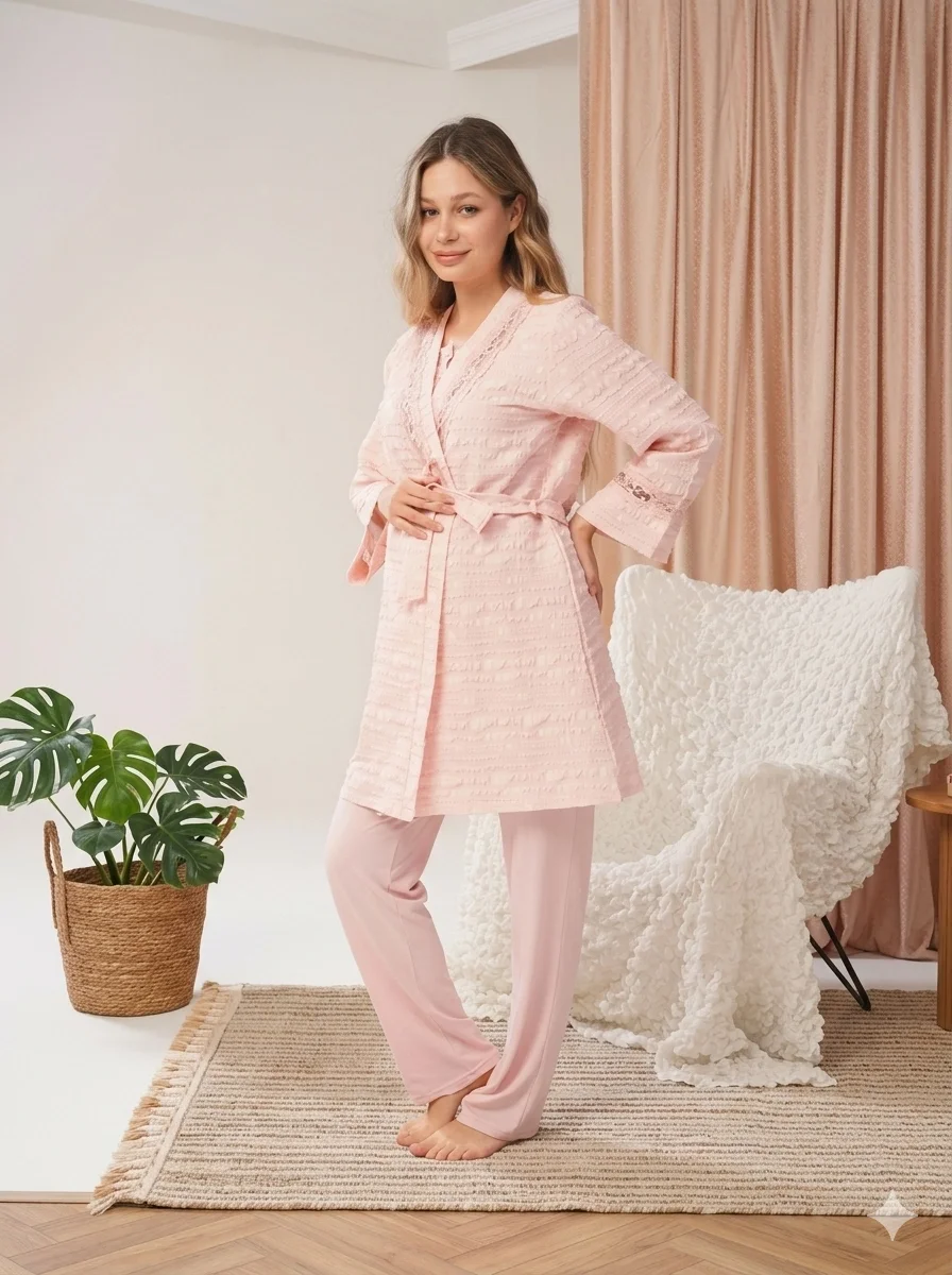 Bone 5806 Kadın 3'lü Sabahlıklı Lohusa Pijama Takımı