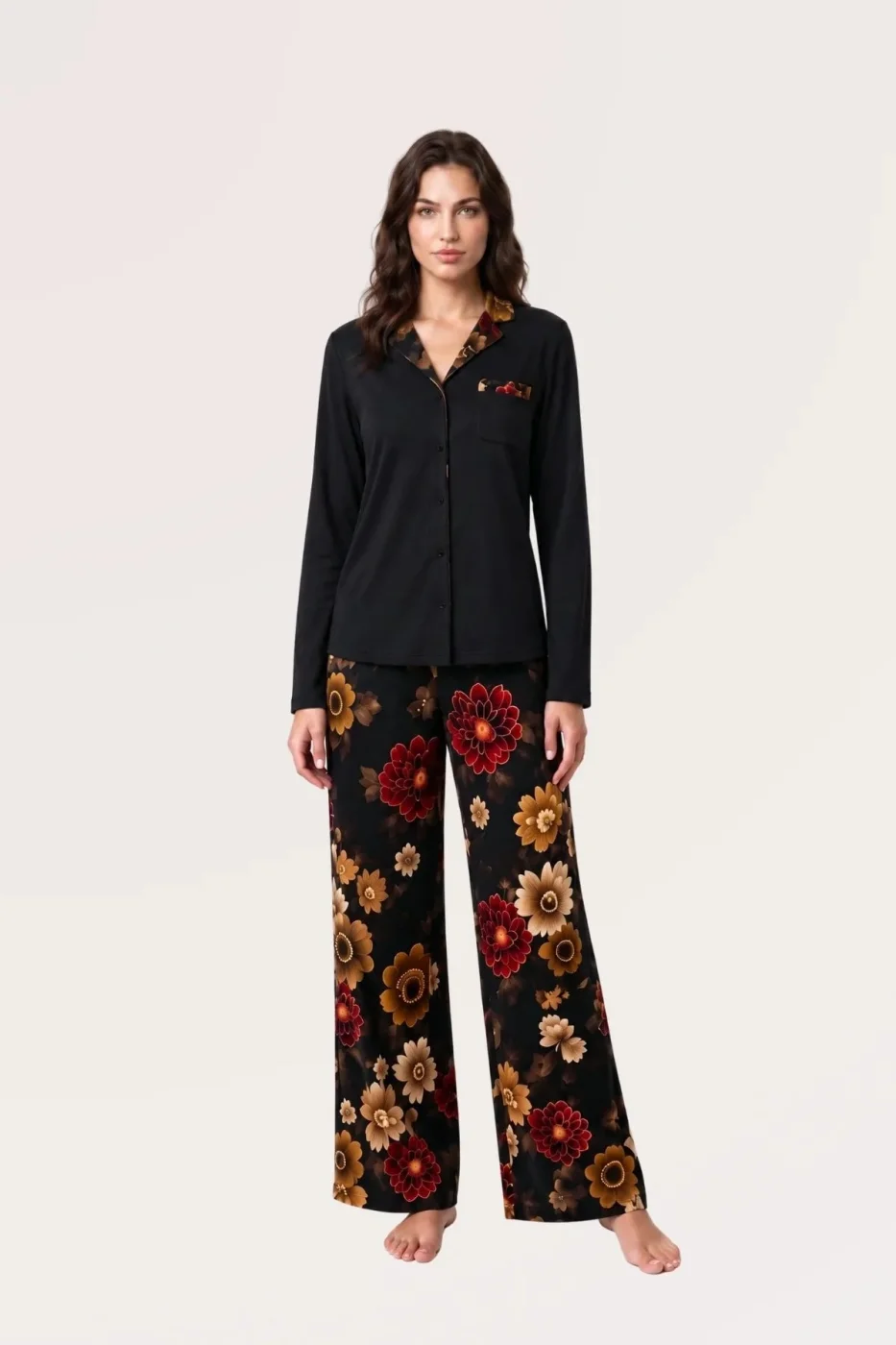 Pjs 30204 Kadın Önü Düğmeli Uzun Kol Pijama Takım