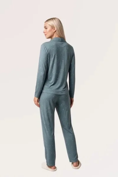 Pjs 30198 Kadın Önden Düğmeli Uzun Kol Pijama Takımı görsel 5