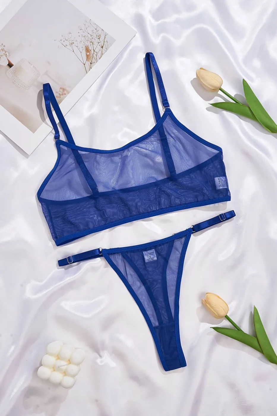 Mavi Transparan Tül Bralet Tanga İç Giyim Takımı TM1389 görsel 4