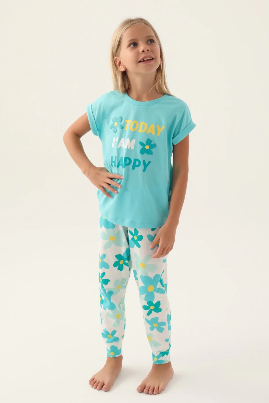 Roly Poly 3394-2 Kız Çocuk Çiçekli Kısa Kol Pijama Takım görsel 2