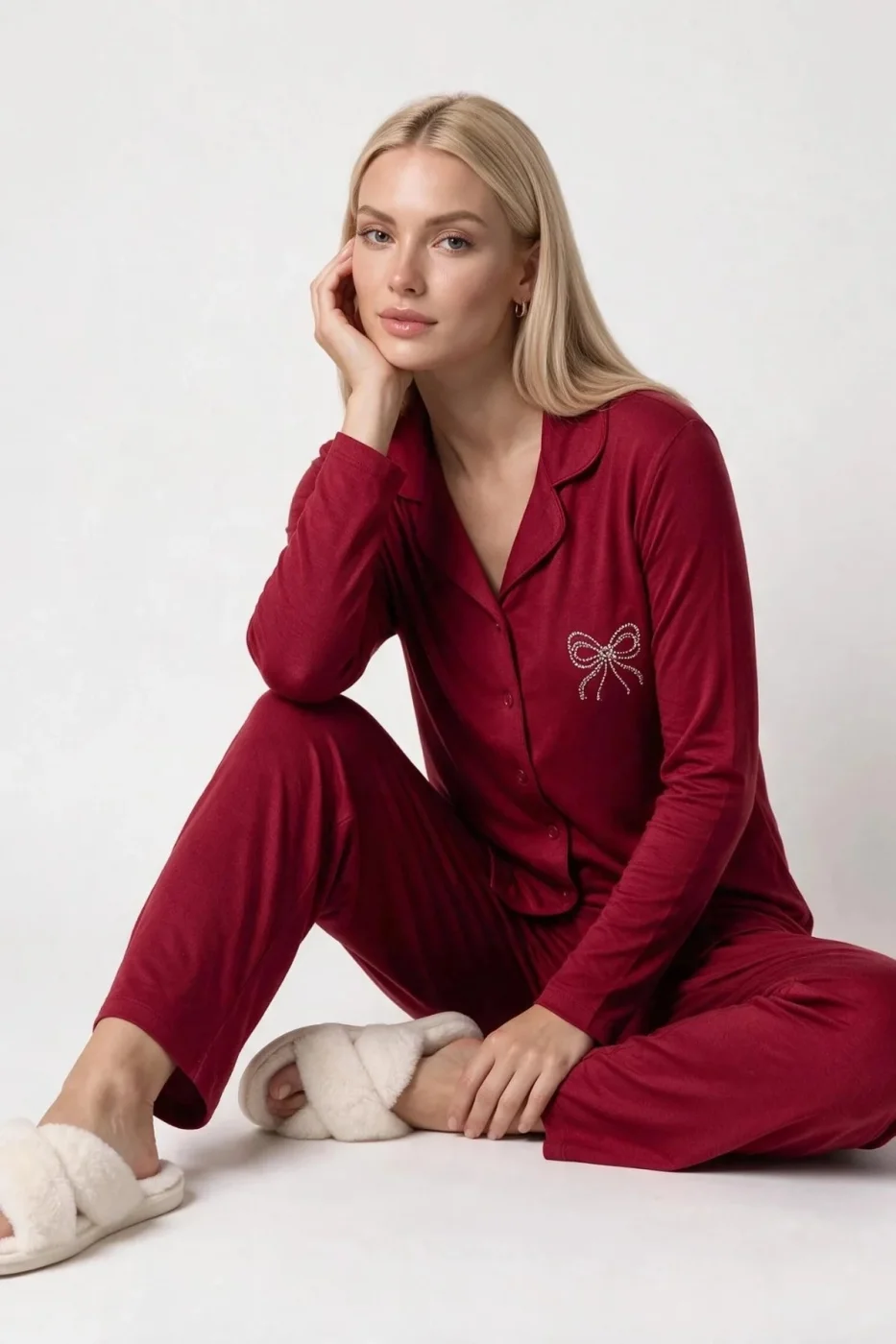 Pjs 30178 Kadın Önden Düğmeli Uzun Kol Pijama Takımı