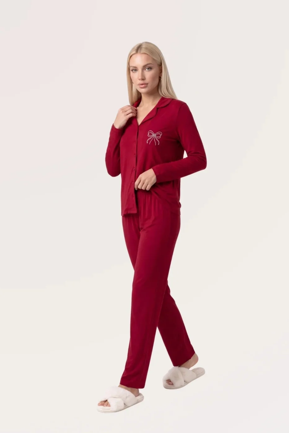 Pjs 30178 Kadın Önden Düğmeli Uzun Kol Pijama Takımı görsel 4