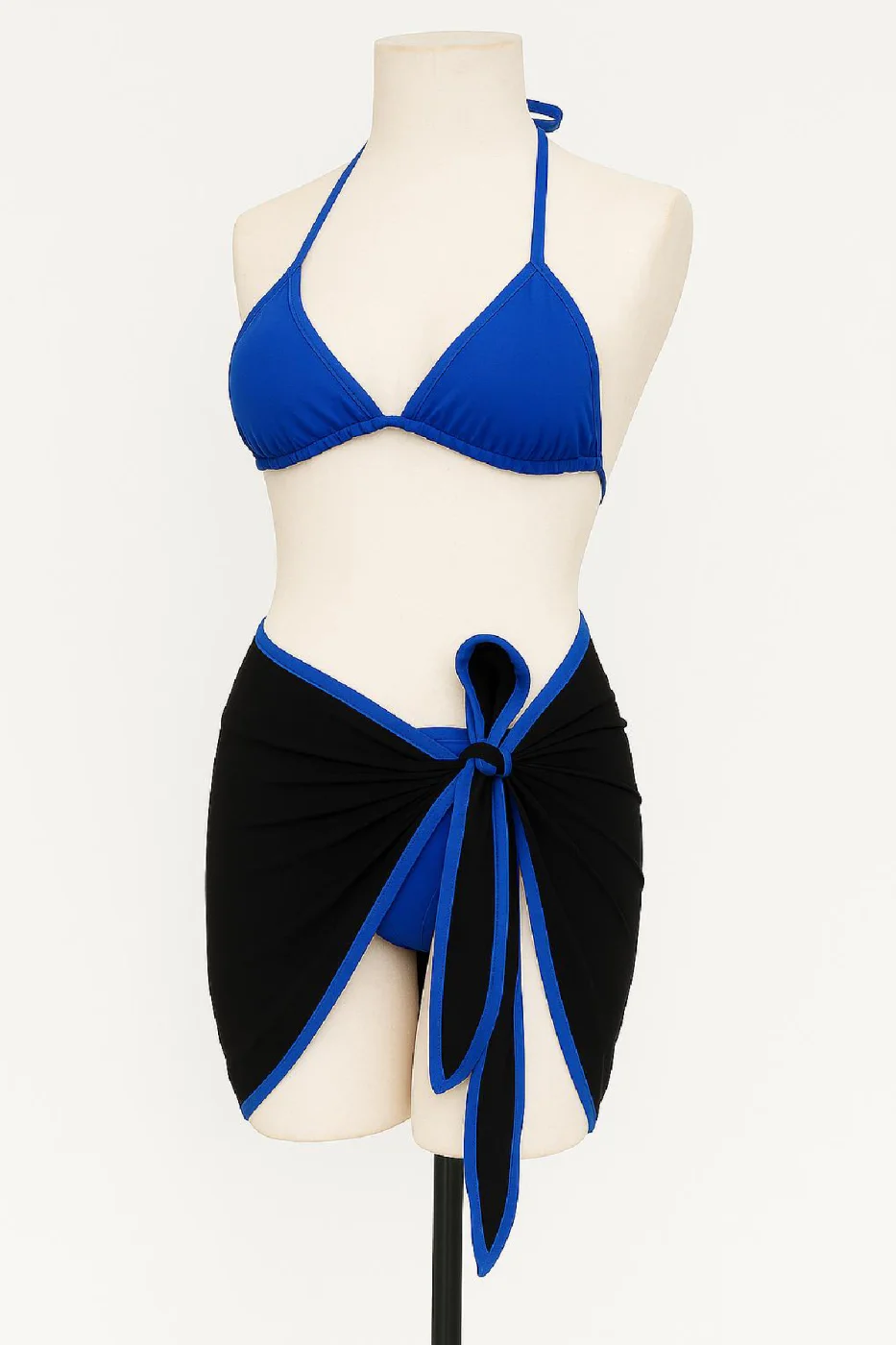 Kadın Mavi Pareolu Yandan ve Boyundan Bağlamalı 3'lü Bikini Takımı görsel 2