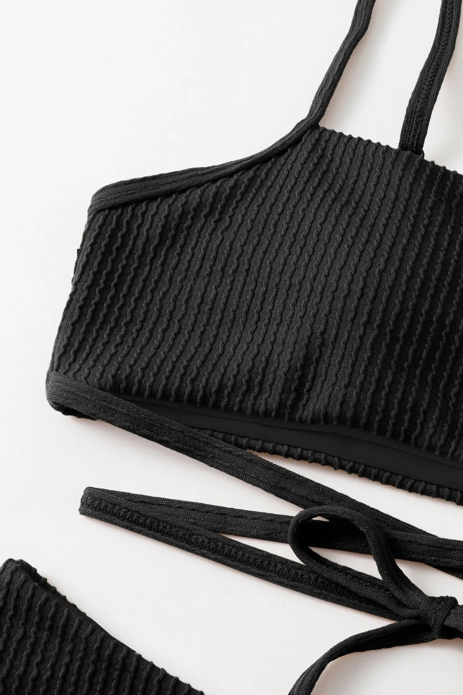 Kadın Siyah Çapraz Bağlama Detaylı Yüksek Bel Bikini Takımı görsel 7
