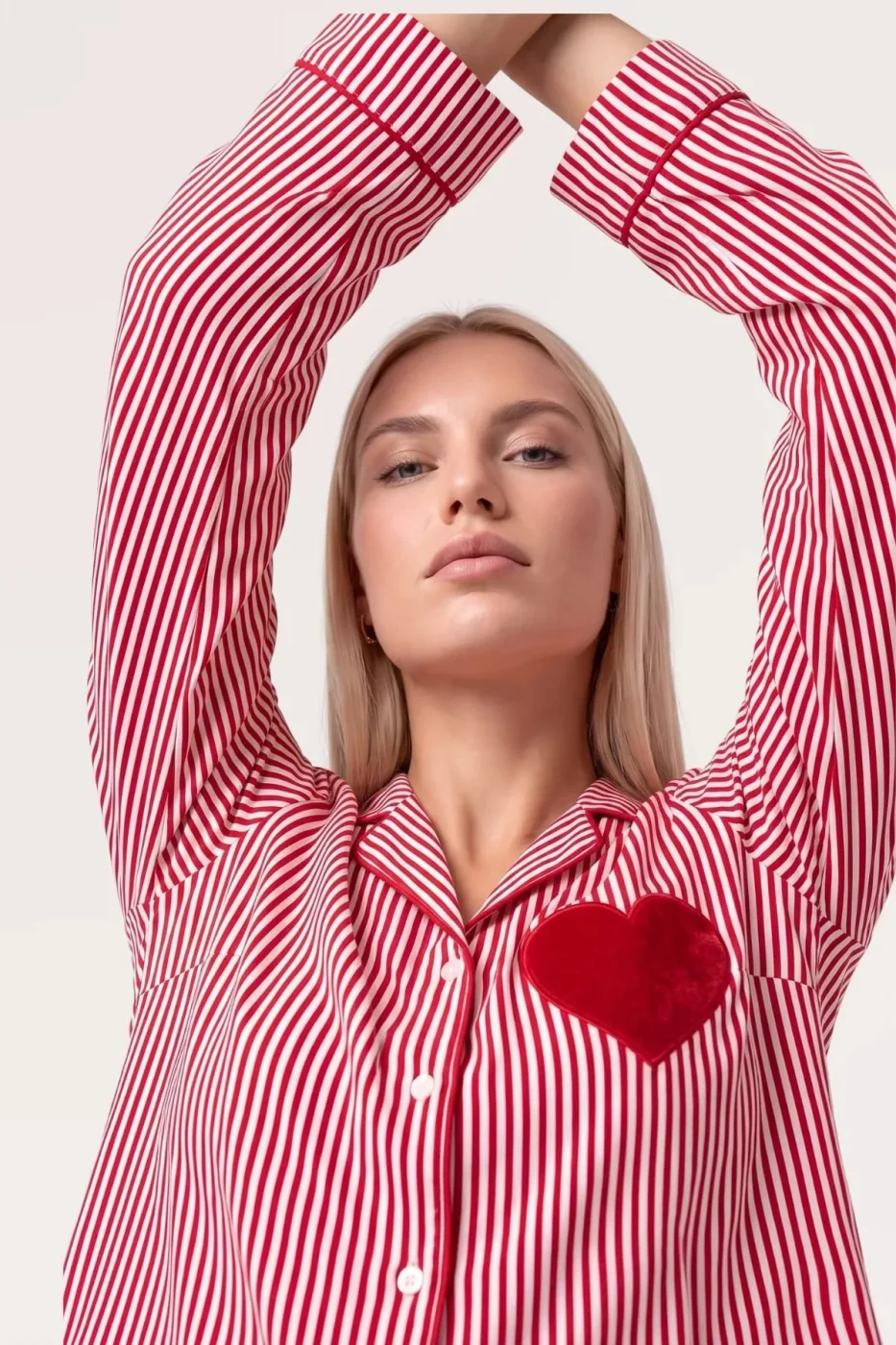 Pjs 30144 Kadın Çizgili Uzun Kol Pijama Takımı görsel 3