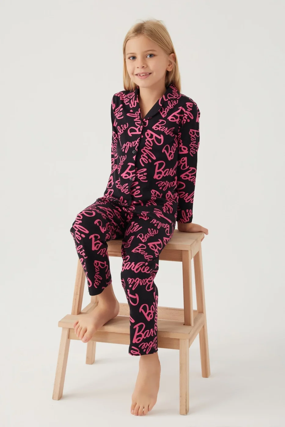 Barbie 1767-3 Kız Çocuk Gömlek Pijama Takımı