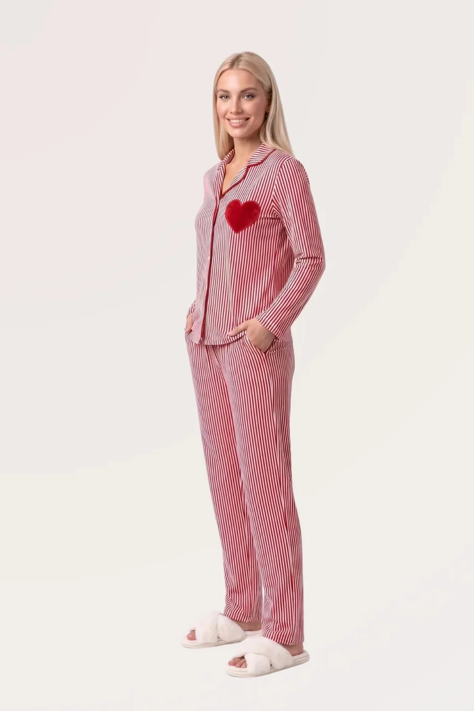 Pjs 30144 Kadın Çizgili Uzun Kol Pijama Takımı görsel 2