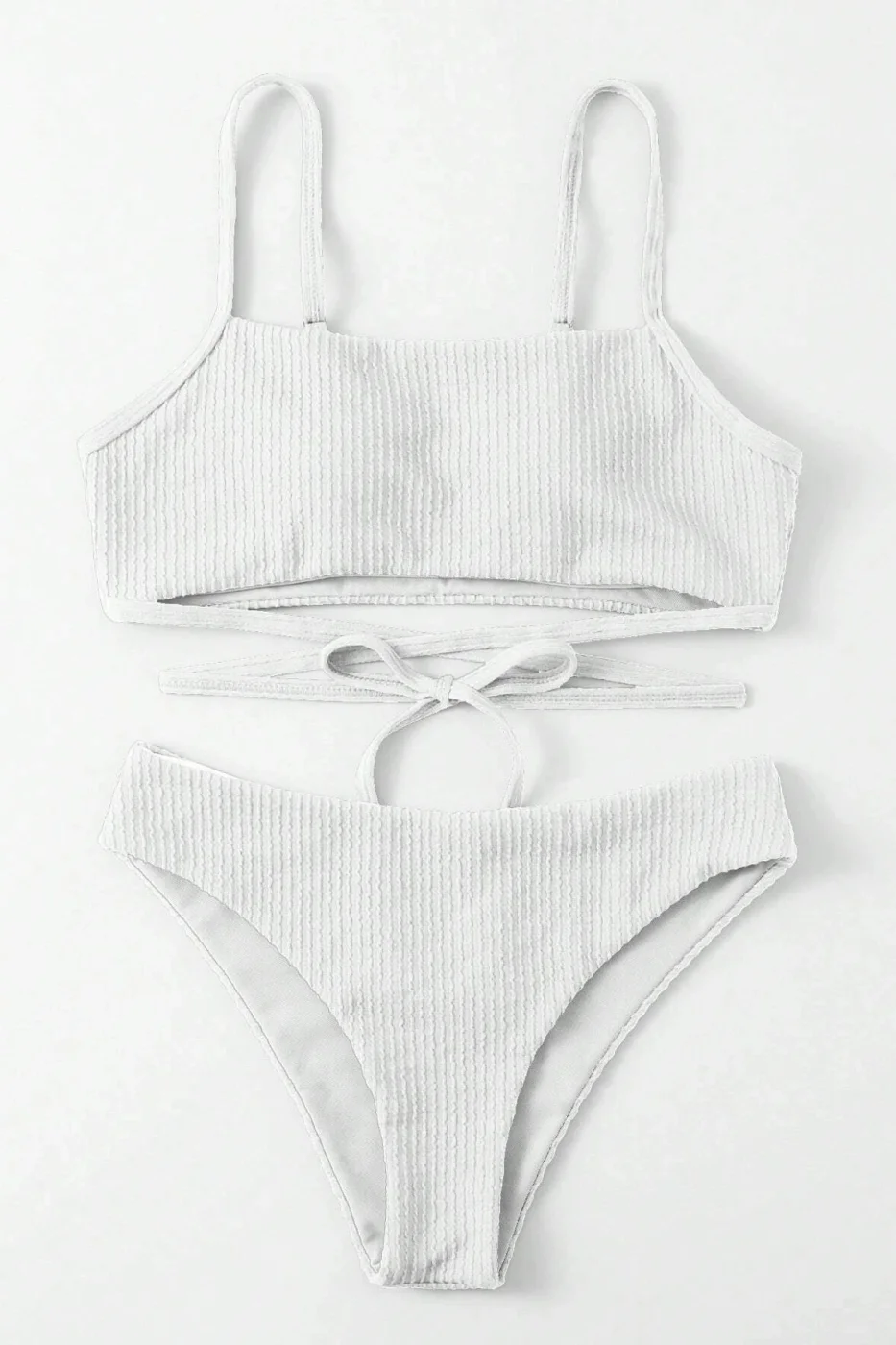 Kadın Beyaz Çapraz Bağlama Detaylı Yüksek Bel Bikini Takımı görsel 3