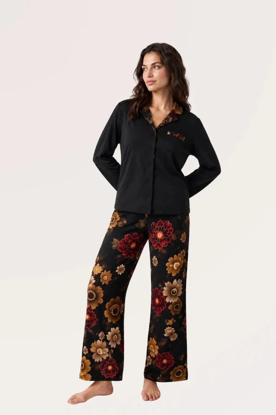 Pjs 30204 Kadın Önü Düğmeli Uzun Kol Pijama Takım görsel 3
