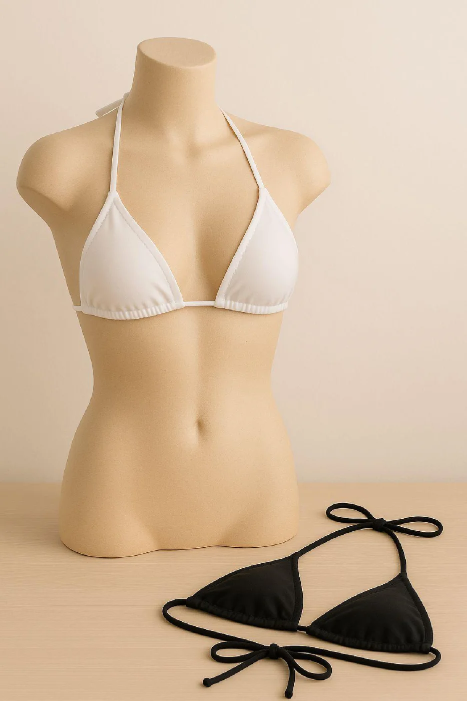 Kadın Siyah ve Beyaz Minimal Kesim Üçgen Bikini Üstü görsel 2